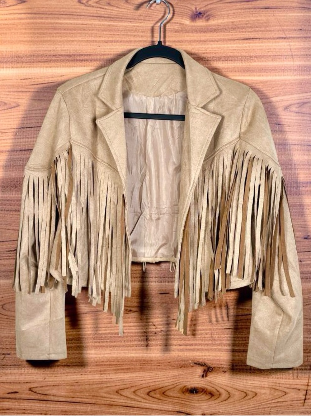 Western Boho Chic Fringed Suede Jacket Tan - Women's Western Style Size Small - Picture 2 of 10